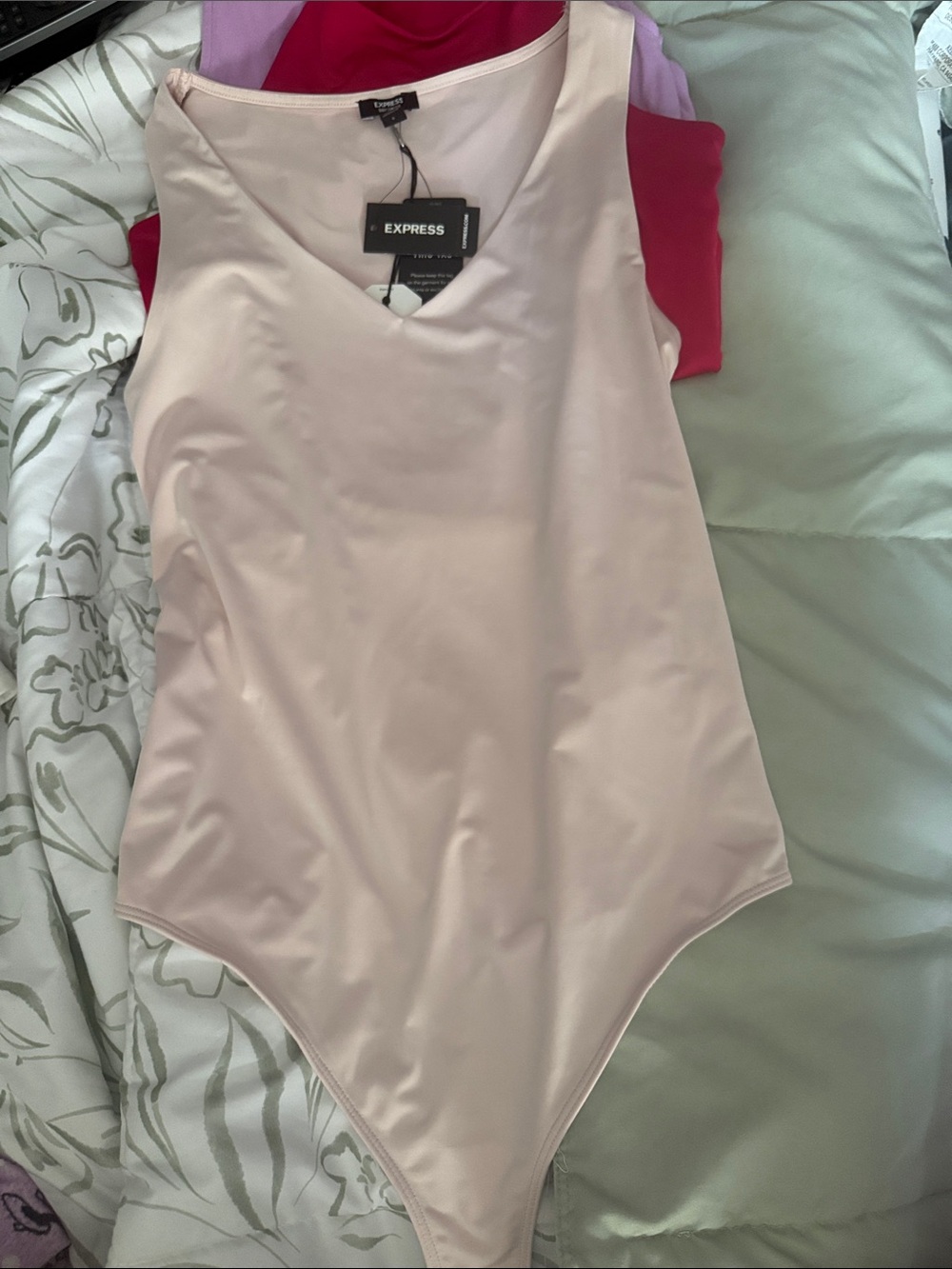 Express Pale Pink V-Neck Sleeveless Bodysuit